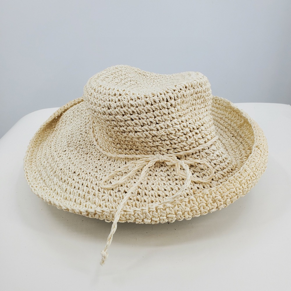 HBY Miami Cream Paper Straw Wide Brim Sun Hat One Size Summer Beach Boho